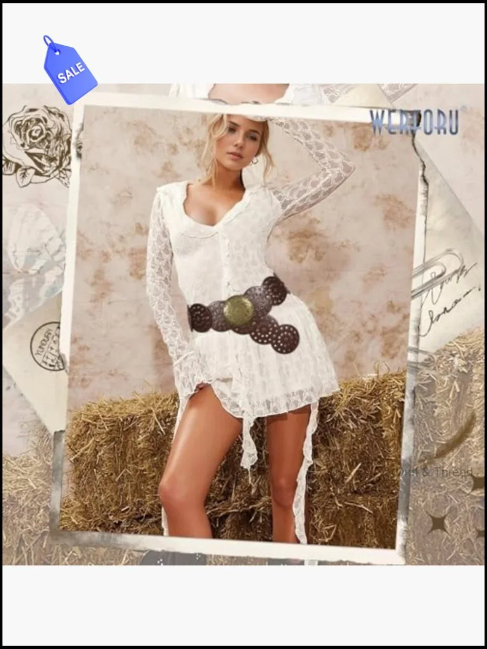Vintage Boho Western Disc Belt for Women - Faux Leather Waist Belt